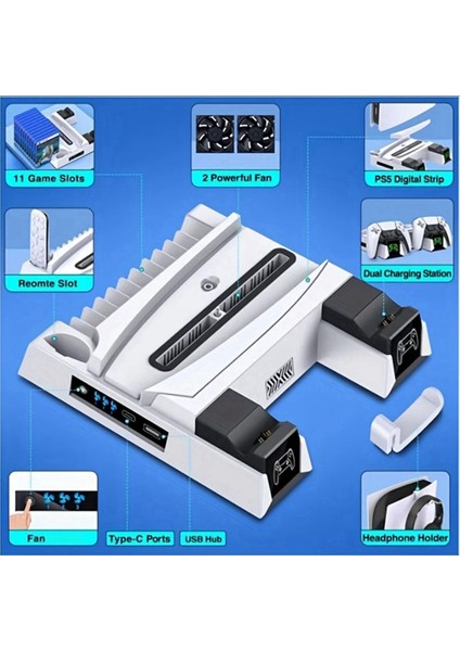 Ps5 Soğutma Fanı Stand Soğutma Baskı Şarj Cihazı Soğutma Fanı Kulaklık Standı ve Ac Adaptörü Siyah (Yurt Dışından) modelleri