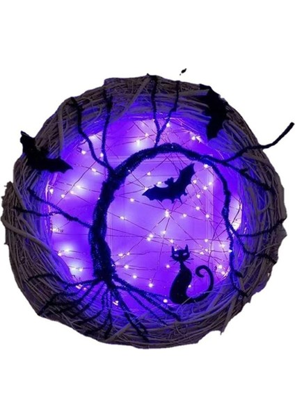 Ön Kapı Için Cadılar Bayramı Çelenkleri, 15.8 Inç, Mor LED Işıkları ile Yarasa ve Kedi Cadılar Bayramı Çelenkini Aydınlattı (Yurt Dışından) modelleri