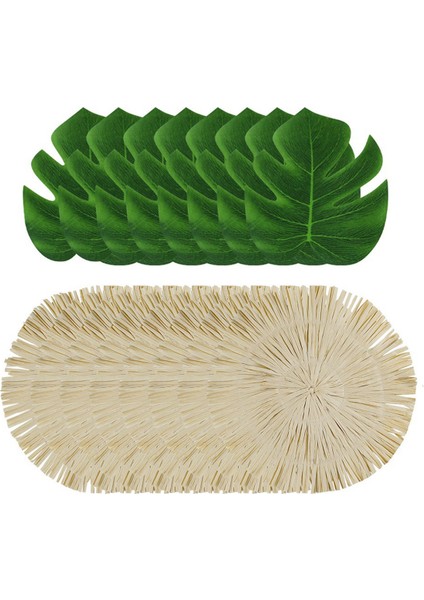 24 Paket Luau Placemats ve Palmiye Placemat, Yuvarlak Luau Saçak Yer Paspaslar Tropikal Palmiye Yaprağı Yer Paspaslar Yaz Hawaiian (Yurt Dışından)