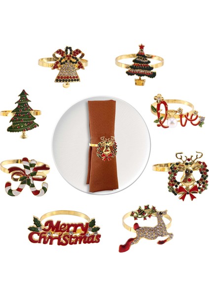 Noel Peçete Yüzükleri - Tatil Için 8 Peçete Tutucu Yüzük Seti Noel Masası Dekorasyon Elk Peçete Tokası (Yurt Dışından) fiyatları