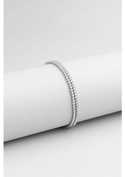 Çift Sıra Su Yolu Beyaz Taşlı 18 Ayar Beyaz Altın Kaplama Gümüş Bileklik modelleri