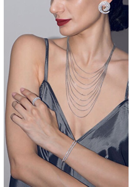 Çift Sıra Su Yolu Beyaz Taşlı 18 Ayar Beyaz Altın Kaplama Gümüş Bileklik fırsatları