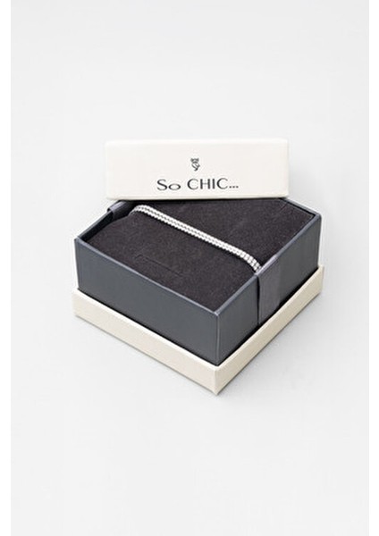 Çift Sıra Su Yolu Beyaz Taşlı 18 Ayar Beyaz Altın Kaplama Gümüş Bileklik