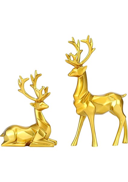 Altın Noel Dekorasyonları - Reçine Oturan Ayakta Geyik Heykelleri, Olağanüstü Ren Geyiği Heykelleri Ev Dekorunuza Katar (Yurt Dışından)