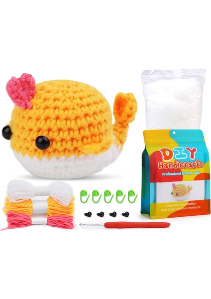 Dıy Balina Tığ Işi Kiti Iplik Iğneleri Peluş Bebek Kolay (Sarı) (Yurt Dışından)
