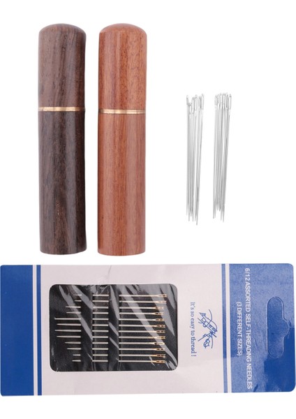 El Yapımı Dikiş Için 12 Altın Kuyruk Arka Asılı Iğne ve 4 Büyük Göz Deri Dikiş Iğnesi ile 2pcs Ahşap Iğne Kasası (Yurt Dışından) modelleri