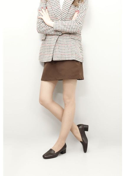 Kadın Kahve Antik Küt Burun Kısa Kalın Topuklu Hakiki Deri Ayakkabı fiyatları