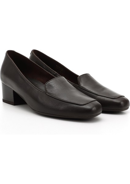 Kadın Kahve Antik Küt Burun Kısa Kalın Topuklu Hakiki Deri Ayakkabı modelleri