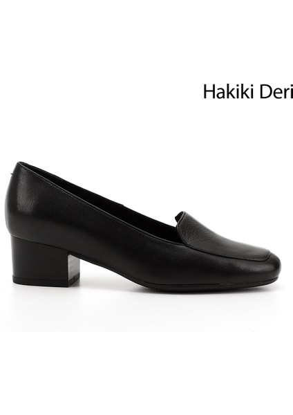 Gön Hakiki Deri Küt Burun Kısa Kalın Topuklu Kadın Ayakkabı 13312