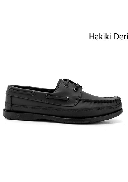 Erkek Siyah Bağcıklı Kauçuk Taban Hakiki Deri Ayakkabı
