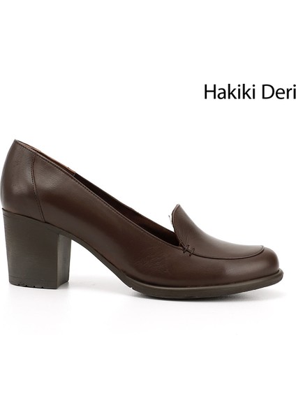 Gön Hakiki Deri Yuvarlak Burun Kalın Topuklu Kauçuk Taban Kadın Loafer Ayakkabı 24070