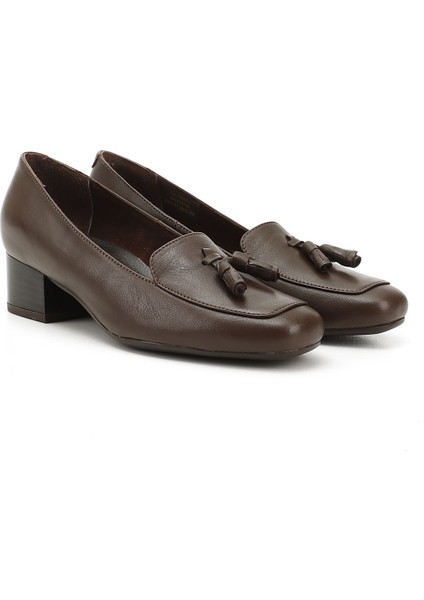 Gön Hakiki Deri Küt Burun Kısa Kalın Topuklu Püsküllü Kadın Ayakkabı 13313 modelleri