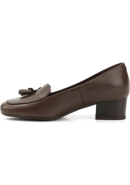 Gön Hakiki Deri Küt Burun Kısa Kalın Topuklu Püsküllü Kadın Ayakkabı 13313 fırsatları