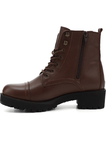 Kadın Kahve Fermuarlı Kauçuk Taban Hakiki Deri Postal Bot modelleri