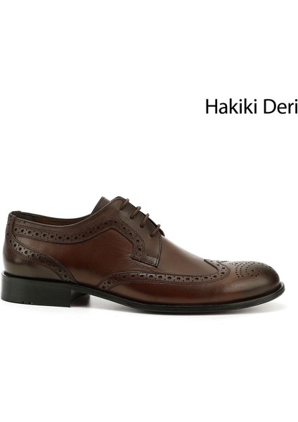 Erkek Kahve Bağcıklı Kösele Taban Hakiki Deri Klasik Ayakkabı