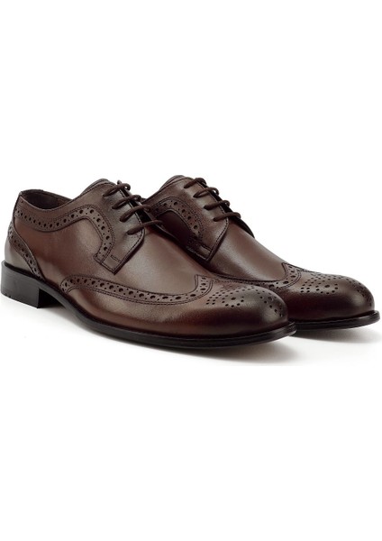 Erkek Kahve Bağcıklı Kösele Taban Hakiki Deri Klasik Ayakkabı modelleri