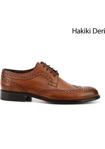 Erkek Taba Antik Bağcıklı Kösele Taban Hakiki Deri Klasik Ayakkabı