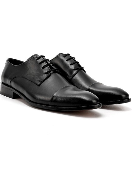 Erkek Siyah Bağcıklı Kösele Taban Hakiki Deri Klasik Ayakkabı modelleri