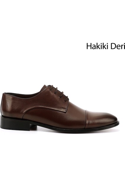 Erkek Kahve Antik Bağcıklı Kösele Taban Hakiki Deri Klasik Ayakkabı