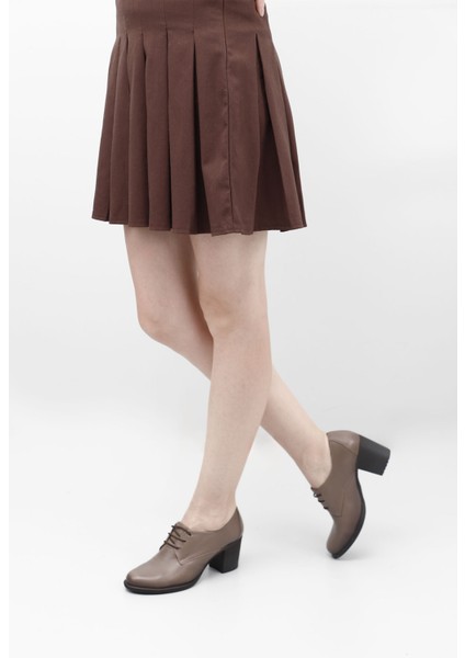 Kadın Vizon Bağcıklı Orta Kalın Topuklu Hakiki Deri Oxford Ayakkabı fiyatları