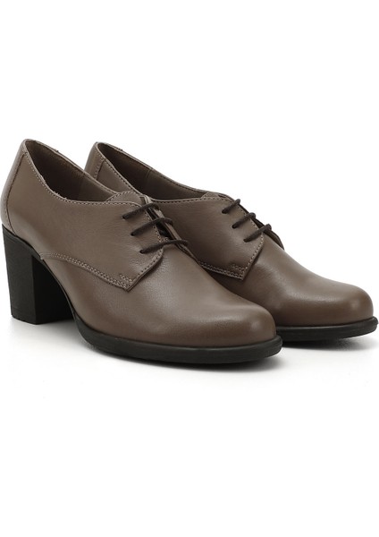 Kadın Vizon Bağcıklı Orta Kalın Topuklu Hakiki Deri Oxford Ayakkabı modelleri