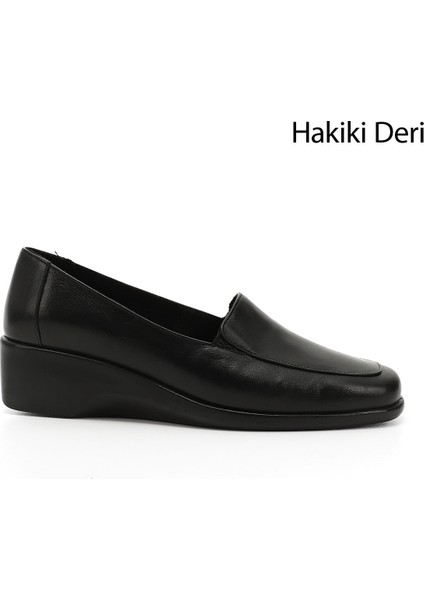 Kadın Siyah Dolgu Taban Hakiki Deri Ayakkabı