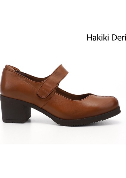 Kadın Taba Antik Kalın Topuklu Mary Jane Hakiki Deri Ayakkabı