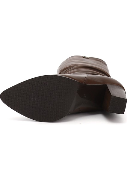 Kadın Kahve Sivri Burun Körüklü Kalın Topuklu Hakiki Deri Çizme indirimleri