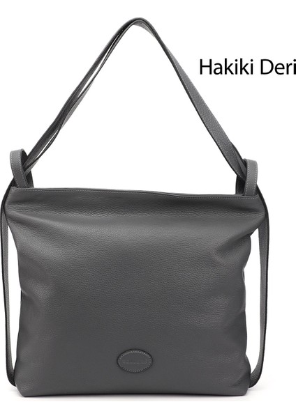 Kadın Açık Gri Hakiki Deri Omuz Ve Sırt Çantası