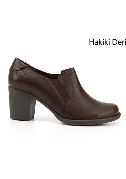 Gön Hakiki Deri Yuvarlak Burun Kalın Topuklu Kauçuk Taban Kadın Ayakkabı 24038