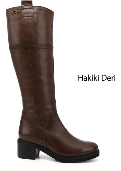 Gön Deri Yuvarlak Burun Kauçuk Taban Topuklu Fermuarlı Kadın Günlük Çizme 63591