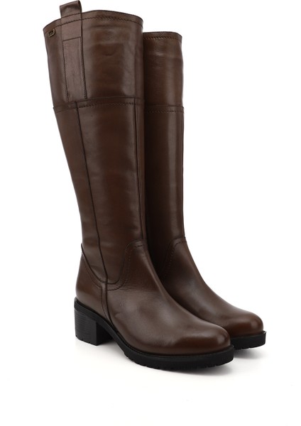 Gön Deri Yuvarlak Burun Kauçuk Taban Topuklu Fermuarlı Kadın Günlük Çizme 63591 fiyatları