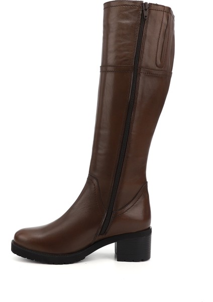 Gön Deri Yuvarlak Burun Kauçuk Taban Topuklu Fermuarlı Kadın Günlük Çizme 63591 modelleri