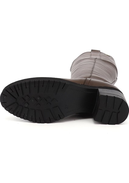 Gön Deri Yuvarlak Burun Kauçuk Taban Topuklu Fermuarlı Kadın Günlük Çizme 63591 fırsatları