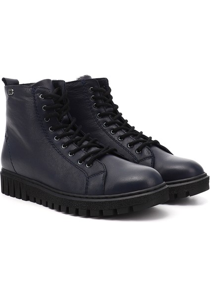 Kadın Lacivert Fermuarlı Kauçuk Taban Hakiki Deri Postal Bot modelleri