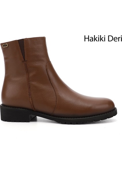 Kadın Fermuarlı Kauçuk Taban Hakiki Deri Bot