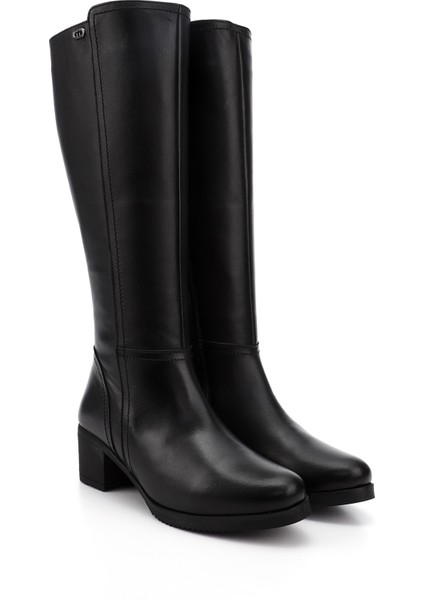 Kadın Siyah Fermuarlı Kalın Topuklu Hakiki Deri Çizme modelleri