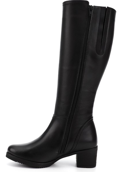Kadın Siyah Fermuarlı Kalın Topuklu Hakiki Deri Çizme fırsatları
