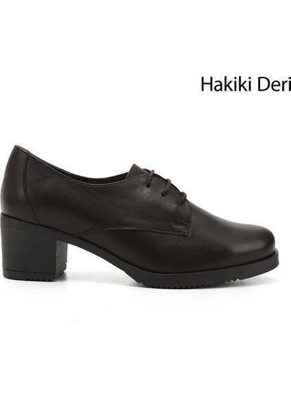 Gön Hakiki Deri Yuvarlak Burun Orta Topuklu Bağcıklı Kadın Ayakkabı 24230