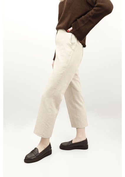 Kadın Kahve Antik Dolgu Taban Hakiki Deri Loafer Ayakkabı fiyatları