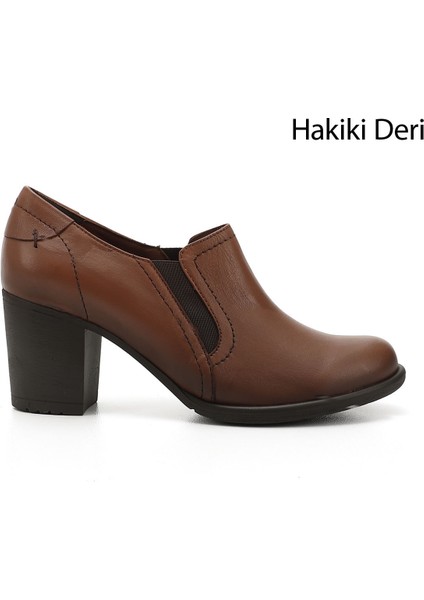 Gön Hakiki Deri Yuvarlak Burun Kalın Topuklu Kauçuk Taban Kadın Ayakkabı 24038