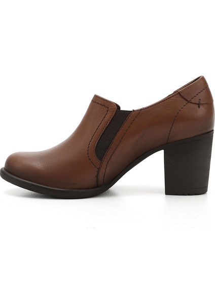Gön Hakiki Deri Yuvarlak Burun Kalın Topuklu Kauçuk Taban Kadın Ayakkabı 24038 fırsatları