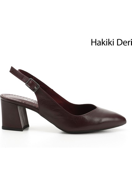 Gön Hakiki Deri Sivri Burun Kalın Topuklu Kadın Yazlık Ayakkabı 24118