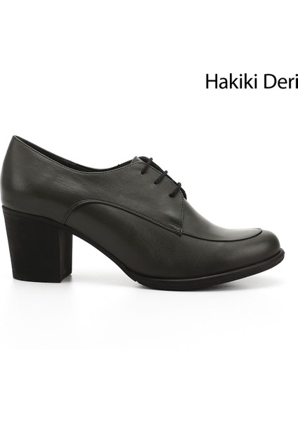 Kadın Bağcıklı Orta Kalın Topuklu Hakiki Deri Oxford Ayakkabı