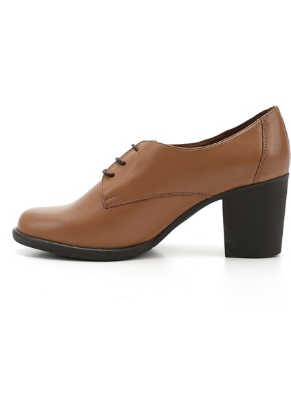 Kadın Açık Taba Bağcıklı Orta Kalın Topuklu Hakiki Deri Oxford Ayakkabı fırsatları