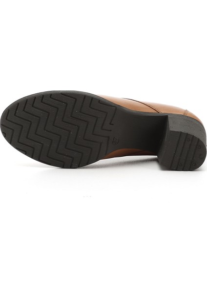 Kadın Açık Taba Bağcıklı Orta Kalın Topuklu Hakiki Deri Oxford Ayakkabı indirimleri