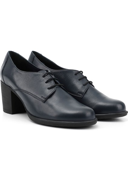 Kadın Lacivert Bağcıklı Orta Kalın Topuklu Hakiki Deri Oxford Ayakkabı fiyatları