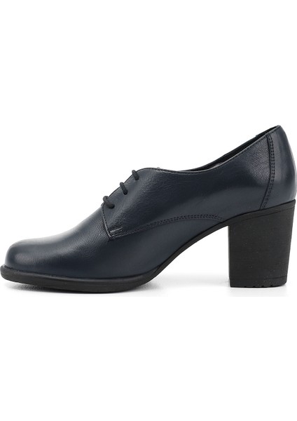 Kadın Lacivert Bağcıklı Orta Kalın Topuklu Hakiki Deri Oxford Ayakkabı modelleri