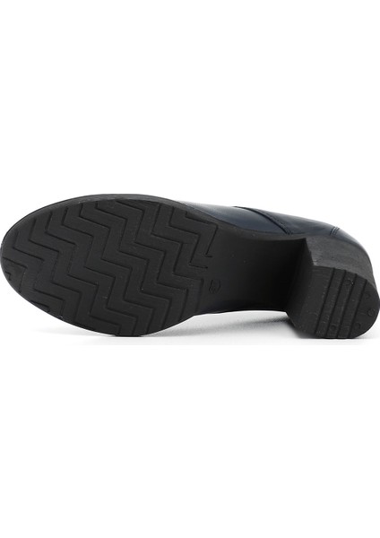 Kadın Lacivert Bağcıklı Orta Kalın Topuklu Hakiki Deri Oxford Ayakkabı fırsatları