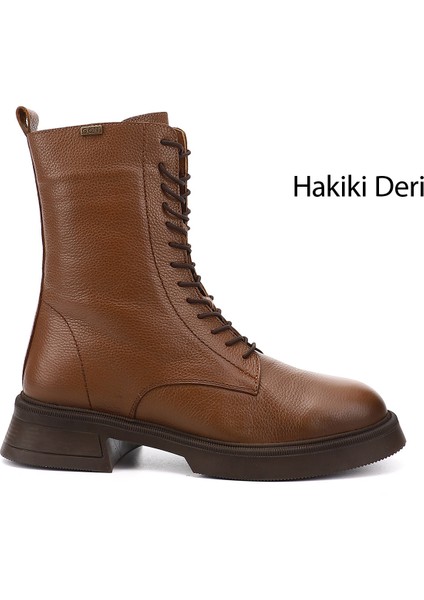 Gön Hakiki Deri Yuvarlak Burun Termo Taban Bağcıklı Fermuarlı Kadın Postal Bot 51455